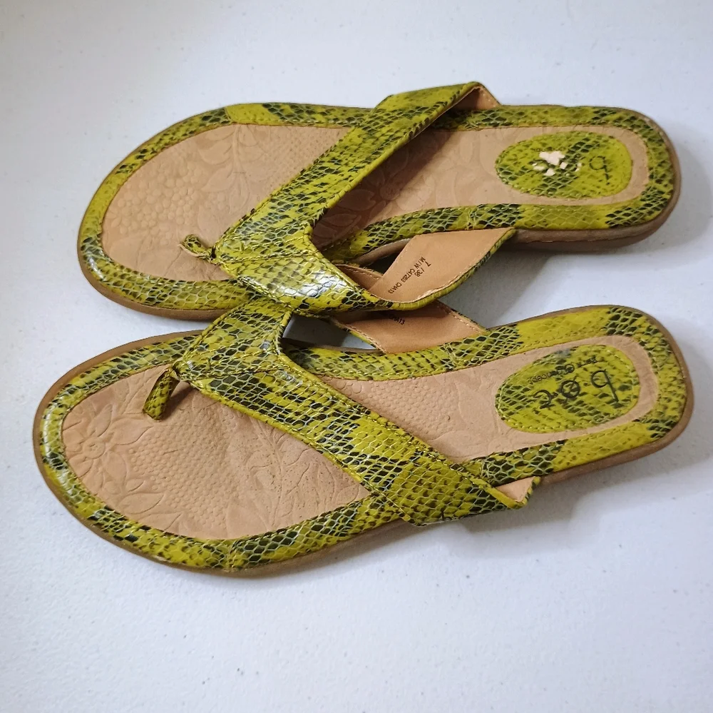 Born Green Snake-Print Thong Sandals